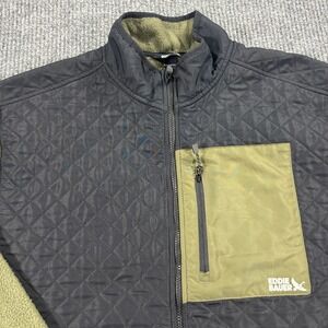 Eddie Bauer Fleece Jacket Mens XXL Green Black Quilted Mixed Media Full Zip